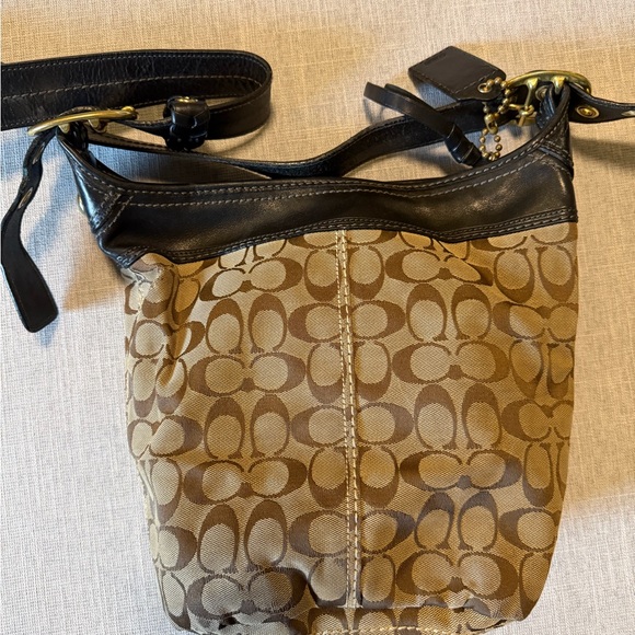 Coach Signature Canvas Crossbody Bag Brown/Tan w/ Leather Trim + Dust Bag - Picture 8 of 13